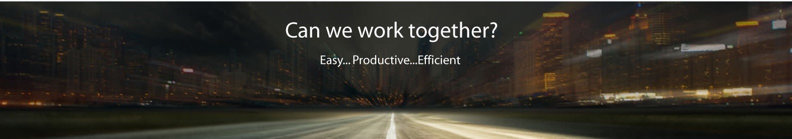 Can we work together banner with road dissapering into cityscapr background