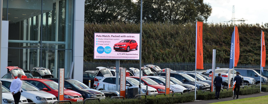 mobile led trailer billboard on display at car dealerships