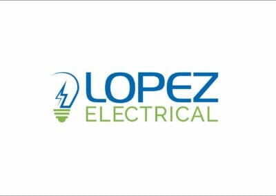Lopez electrical logo design in blue and green in our studio capalaba Brisbane