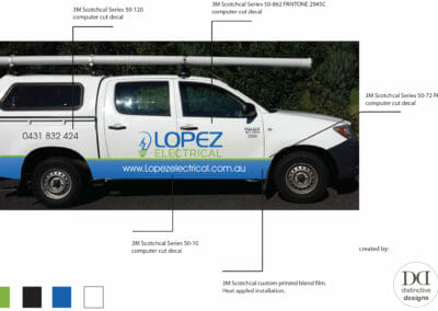 Lopez electrical vehicle wrap logo design in blue and green Photo taken in capalaba Brisbane