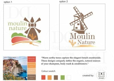 Logo Proof sheet of 2 options of Moulin nature proposed logo by graphic designer brisbane capalaba